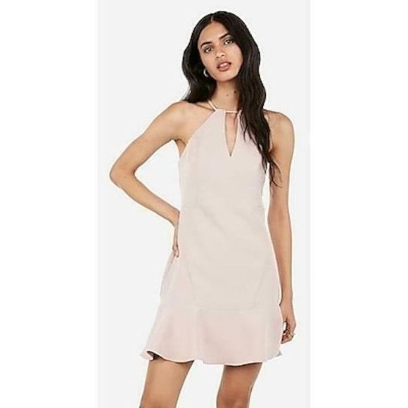 Express Dresses & Skirts - Express High Neck Ruffle Hem Fit And Flare Dress M